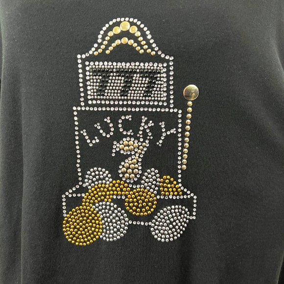 Lyn Dorf Shirt Women Extra Large Black Gold Lucky 7 Rhinestone Studs V-Neck Tee - Picture 7 of 10
